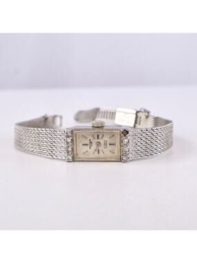 Vintage 60s Helzberg VIP 17 Jewel Swiss Watch Diamond Bezel Mesh Duchess